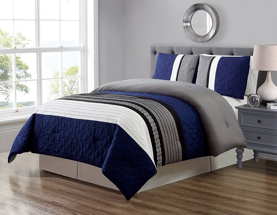 Bedding Set featuring Scroll Embroidery and Button Tufting