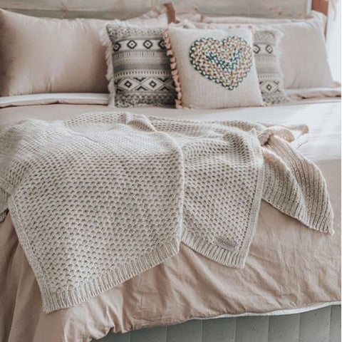 Bedding Set Ivory Chunky Waffle Texture Woven Layer