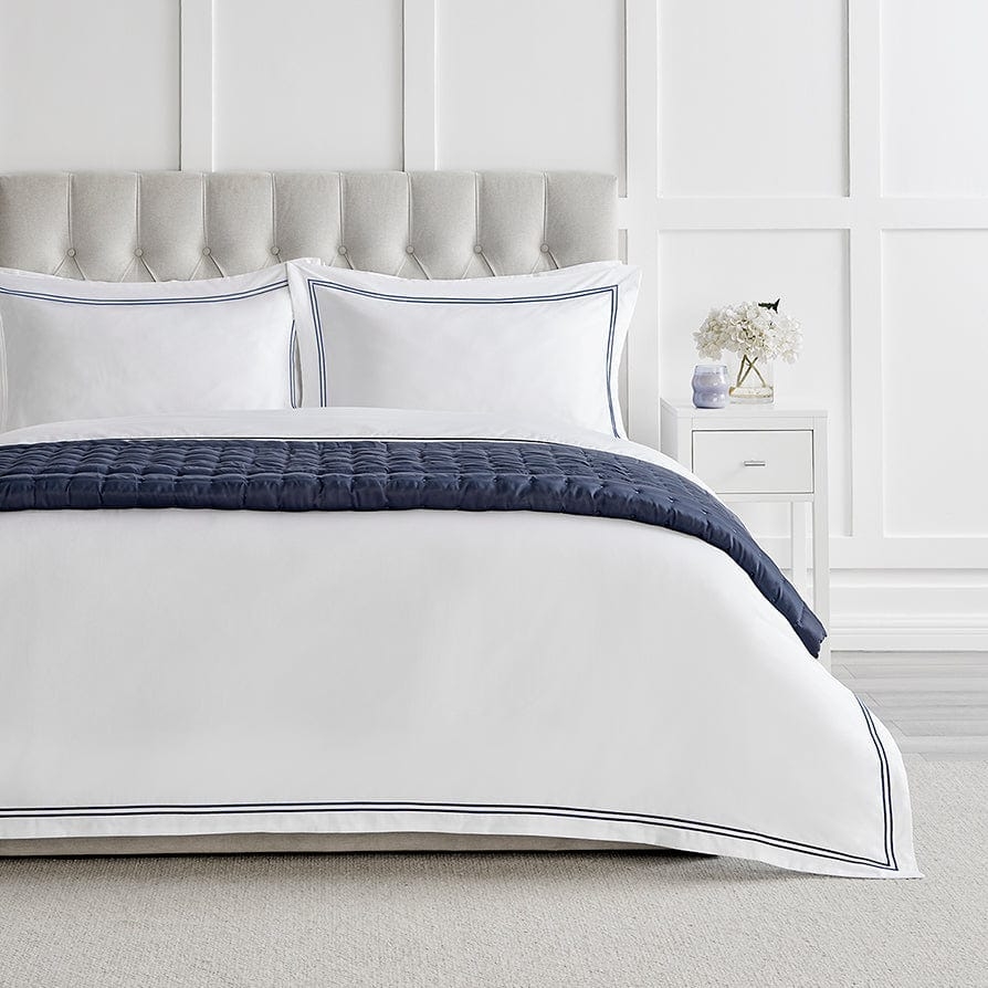 Bedding Set Navy Border Trim Hotel Style White Duvet
