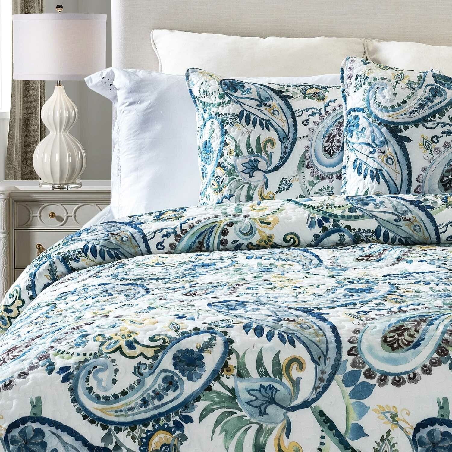 Bedding Set Navy Sage Paisley Double Gourd Lamp Decor