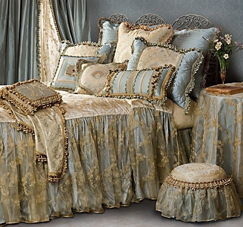Bedding Set Ornate Saffron Tassel Trim Lace Dust Ruffle