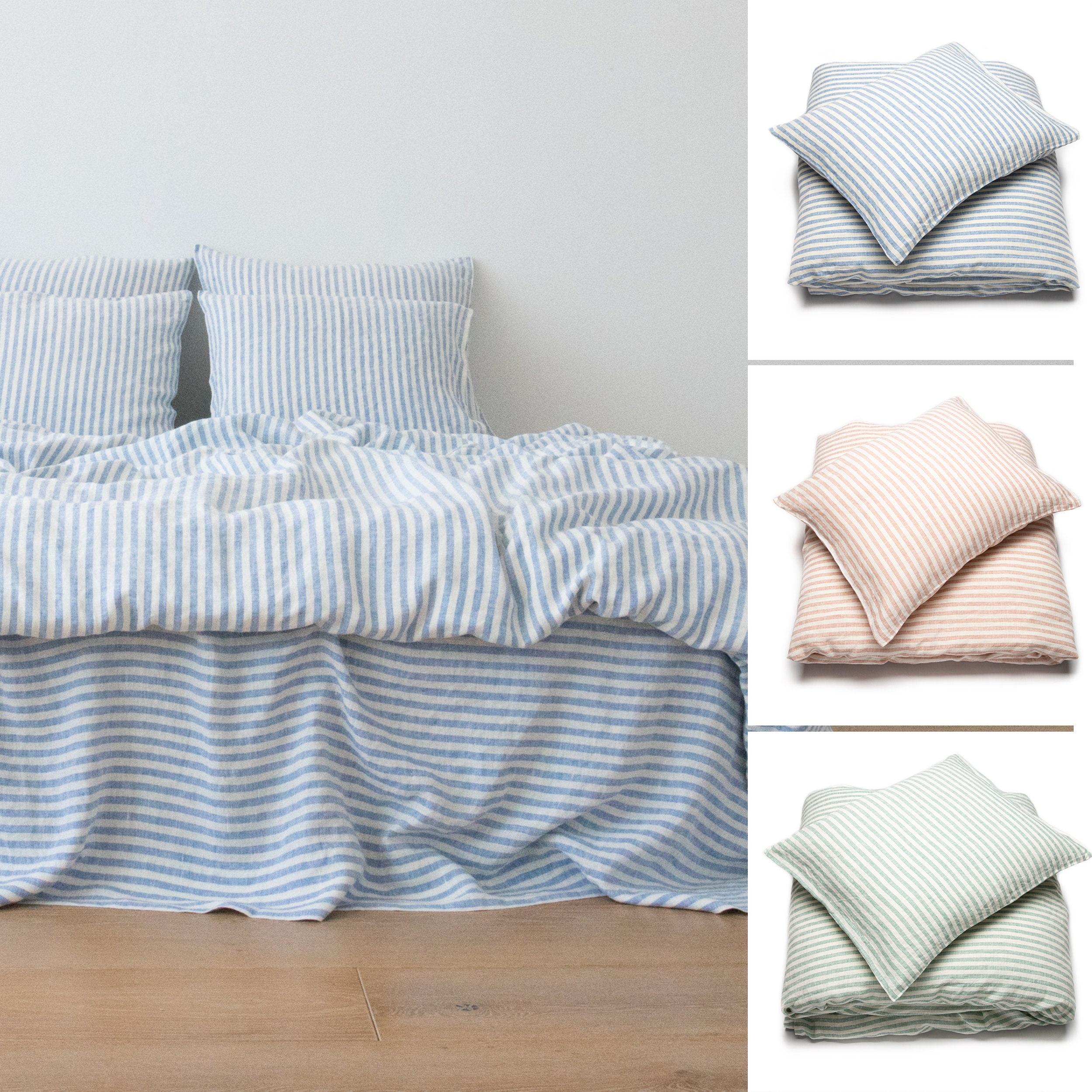 Bedding Set Pinstripe Linen Pastel Palette Sheets