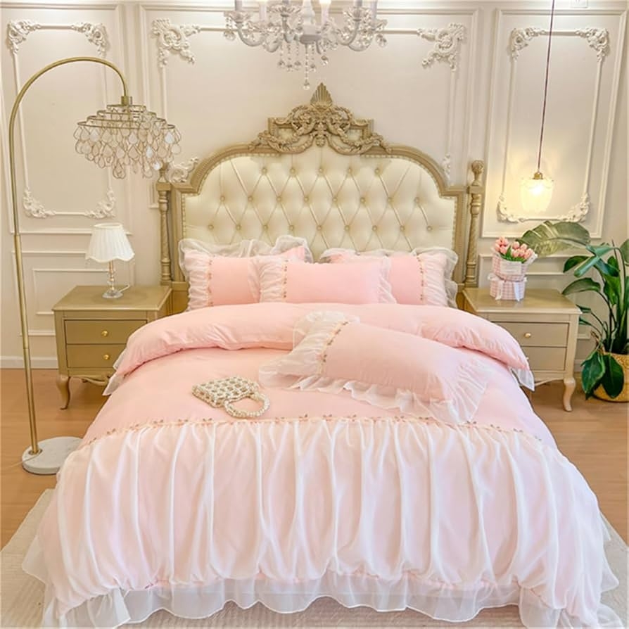 Bedding Set Soft Pastel Ruffle Ornate Tufted Design