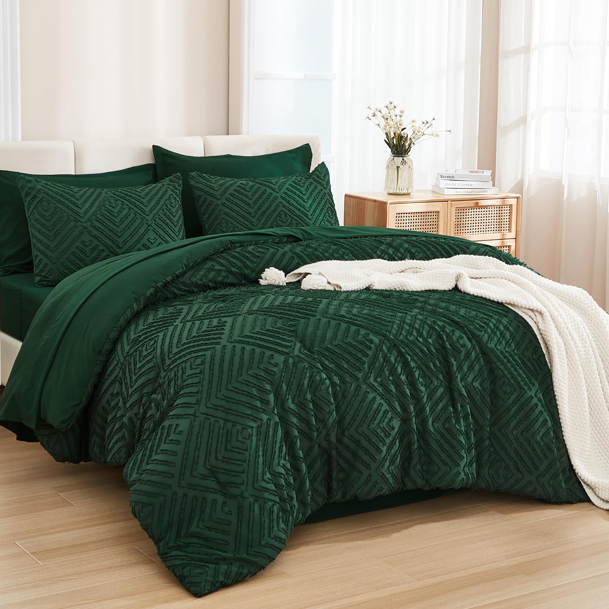 Bedding Set Tufted Geometric Chevron Emerald Green Bedding Set