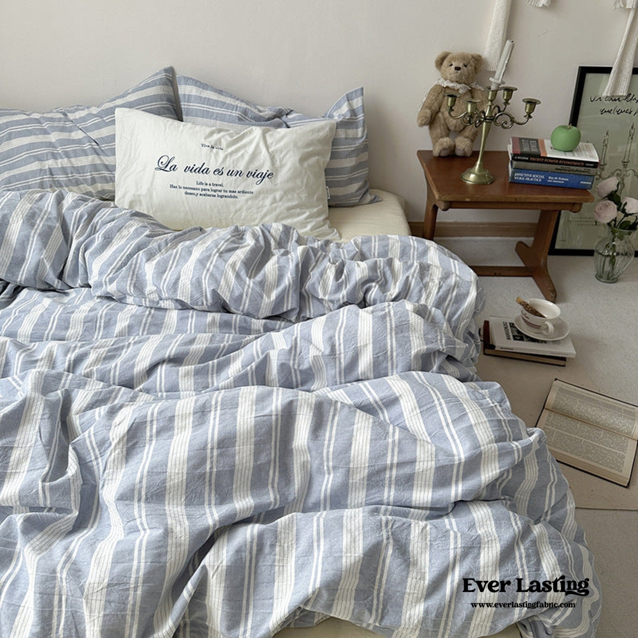 Bedding Set Typographic Accent Washed Cotton Ticking