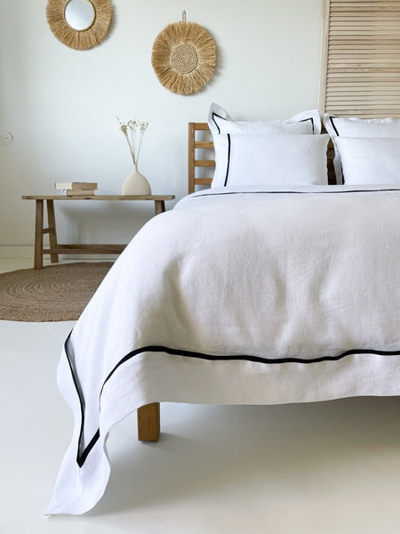 Bedding Set with Black Piping Trim Washed Linen Duvet