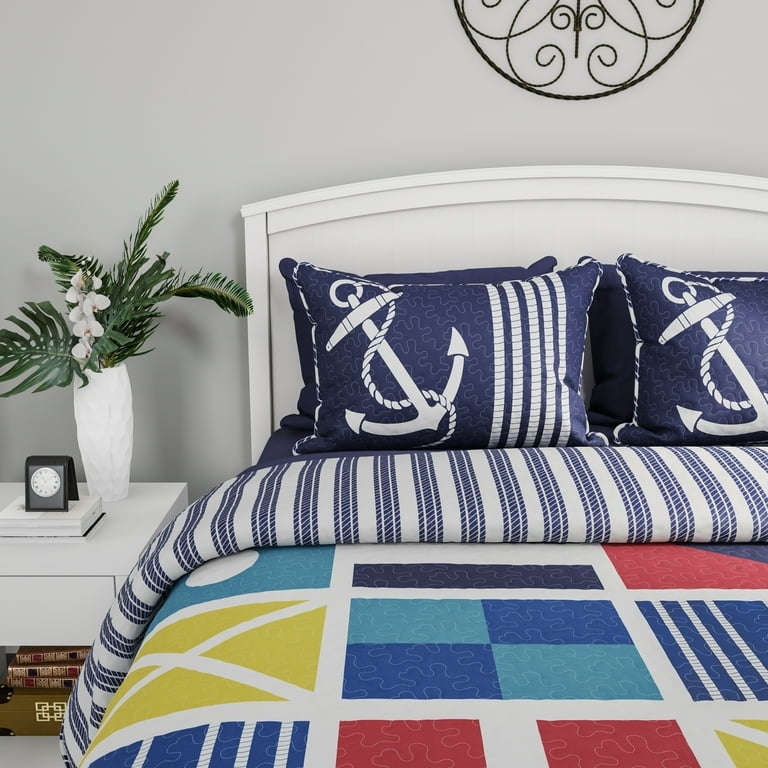 Bedding Set with Signal Flag Quilt and Anchor Print