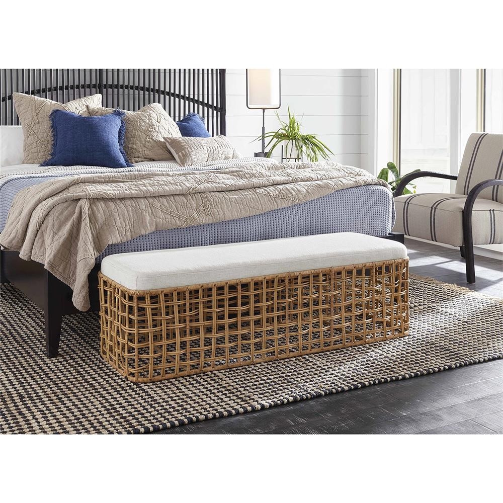 Bedroom Bench with Lattice Weave and Natural Rattan Base