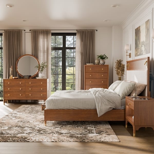 Bedroom Furniture Set Walnut Brass Capped Legs | MCM Bedroom Set