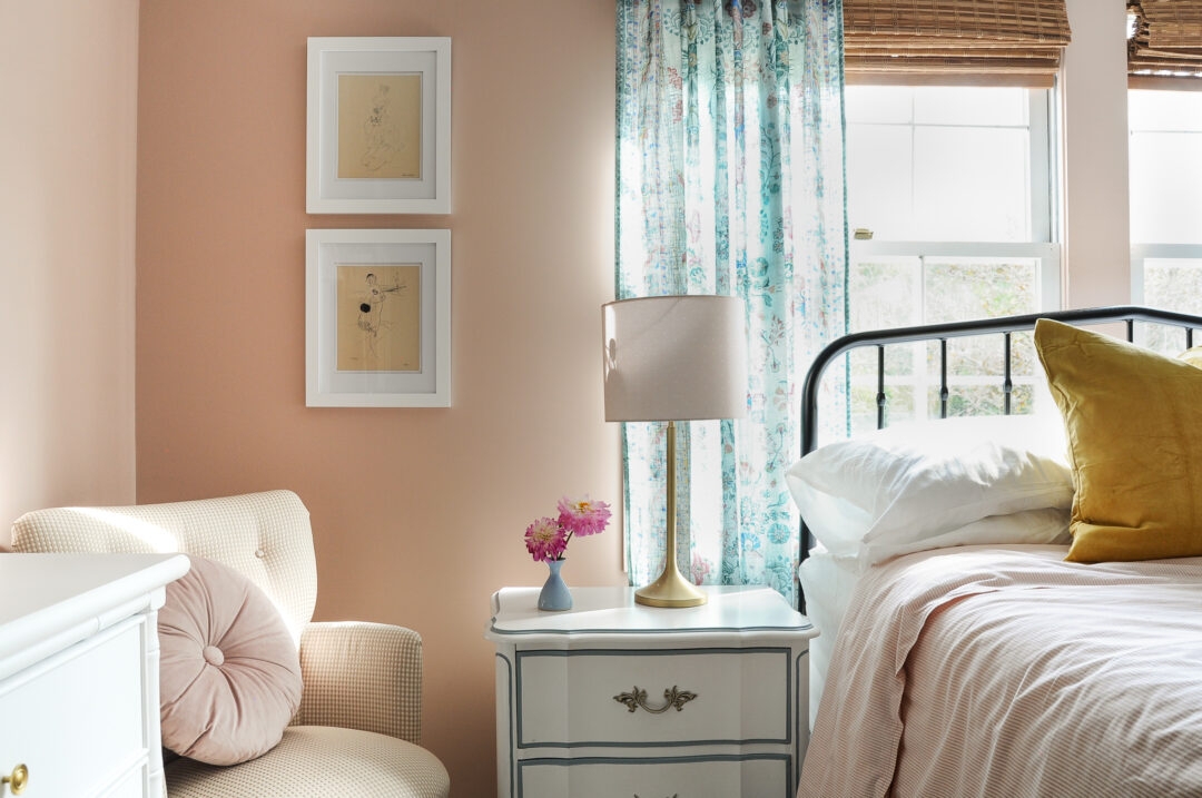 Bedroom Ideas with Likeable Sand Walls and Floral Curtains