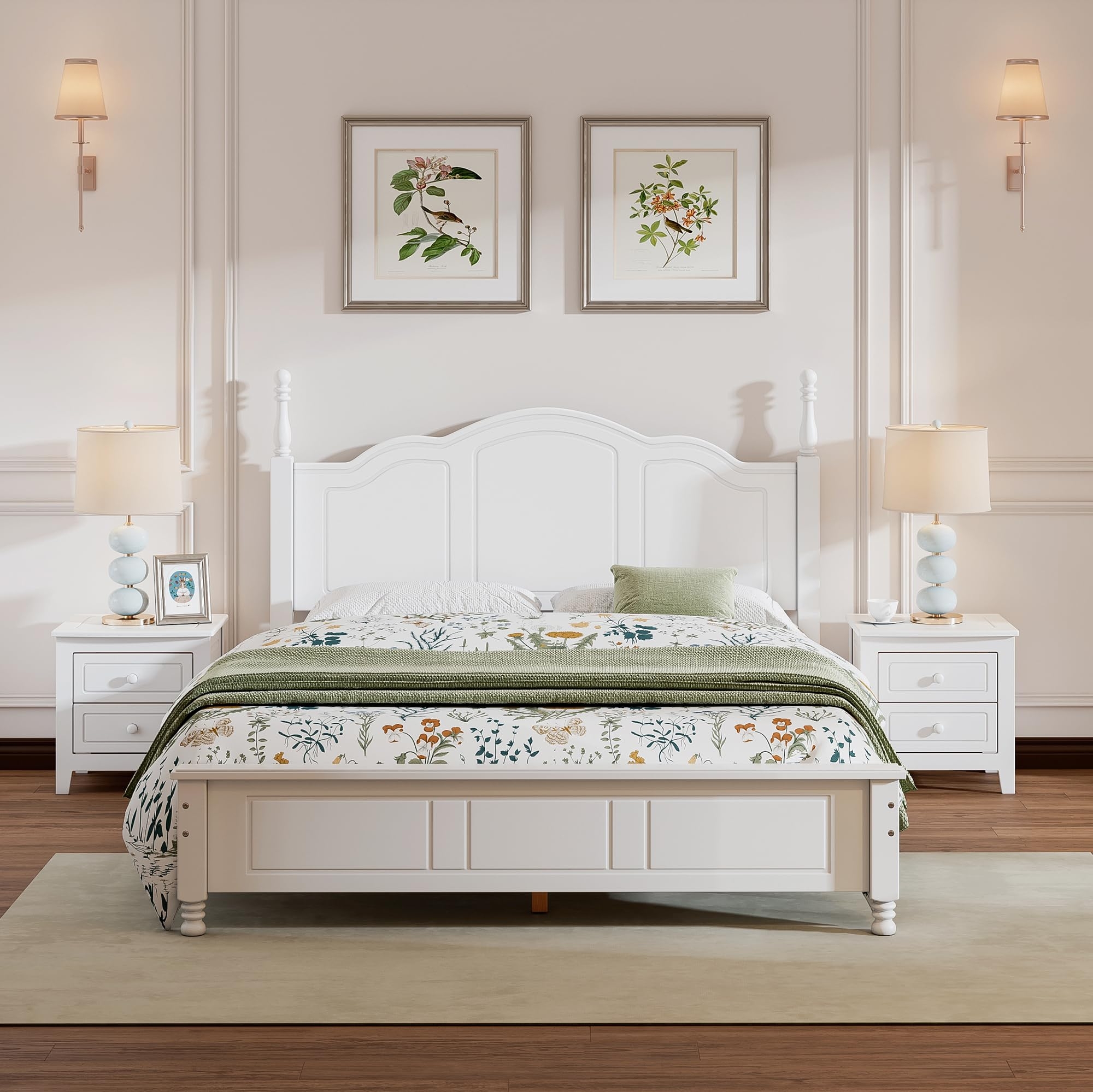 Bedroom Set: Arched Headboard with Turned Posts in White