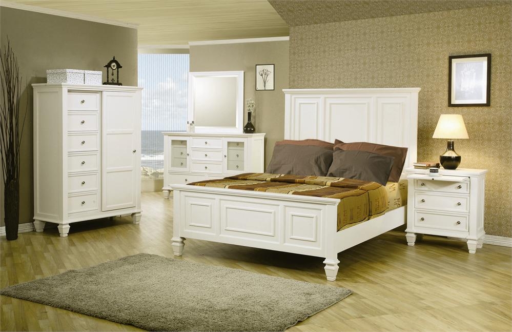 Bedroom Set Recessed Paneling White Sliding Door Chest