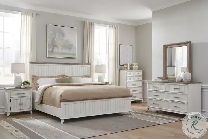 Bedroom Set Sand Top Panels with Vertical Slat Detail