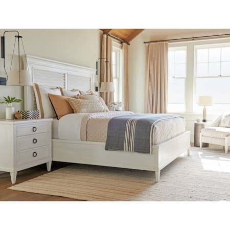 Bedroom Set Shuttered Headboard Whitewashed Wood Style