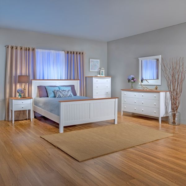 Bedroom Set with Beadboard Paneling and Two-Tone Wood Finish