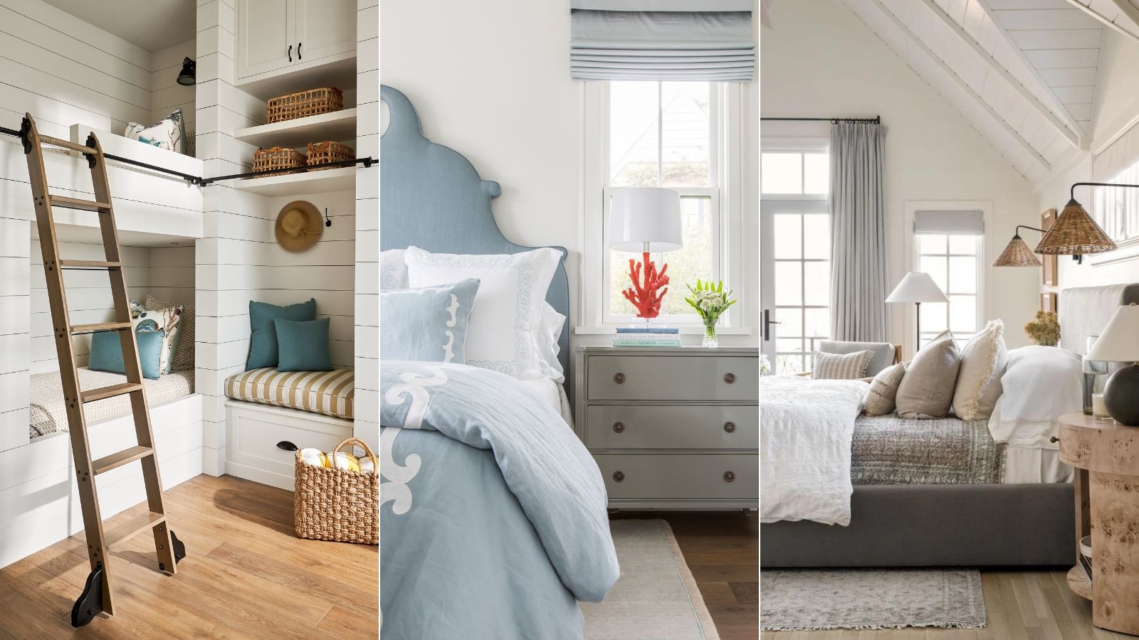 Bedroom Set with Coral Lamp Base and Built-In Bunk Beds with Ladder