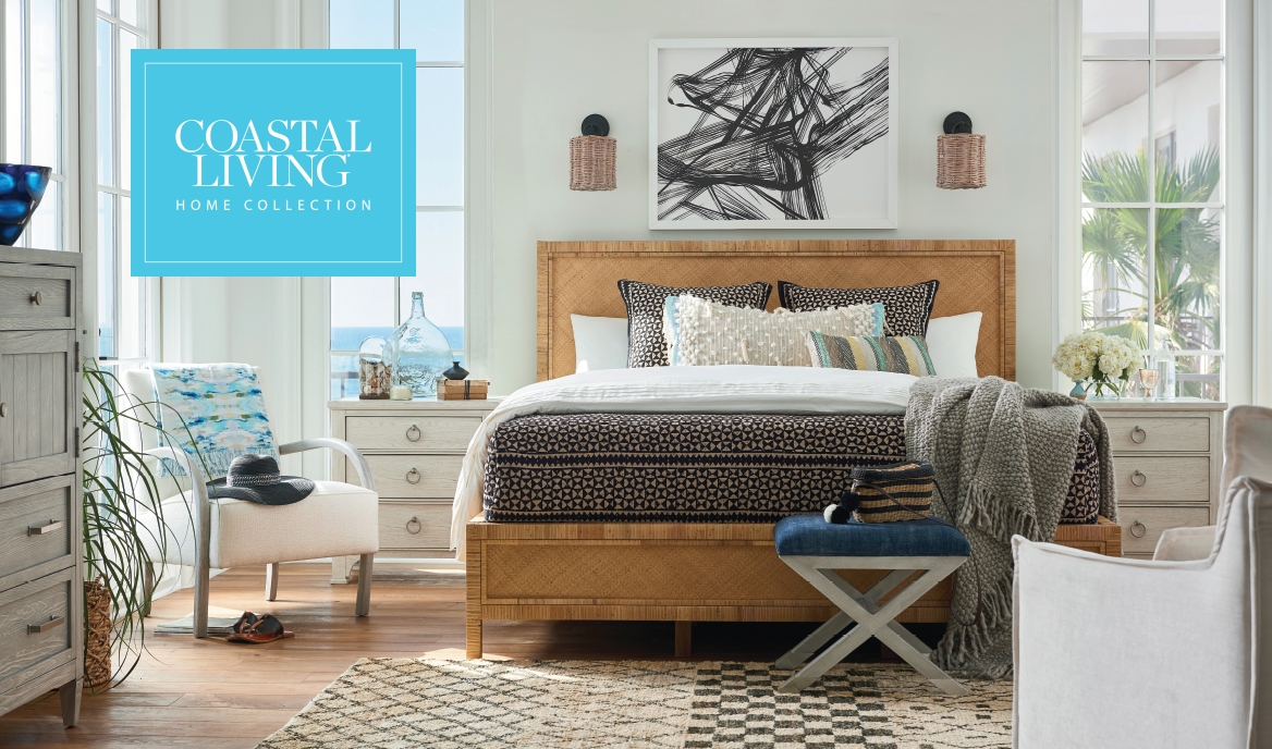 Bedroom Set with Woven Textures and Modern Coastal Look