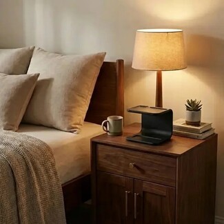 Bedside Organizer C-Shaped Design Matte Black Walnut Tones