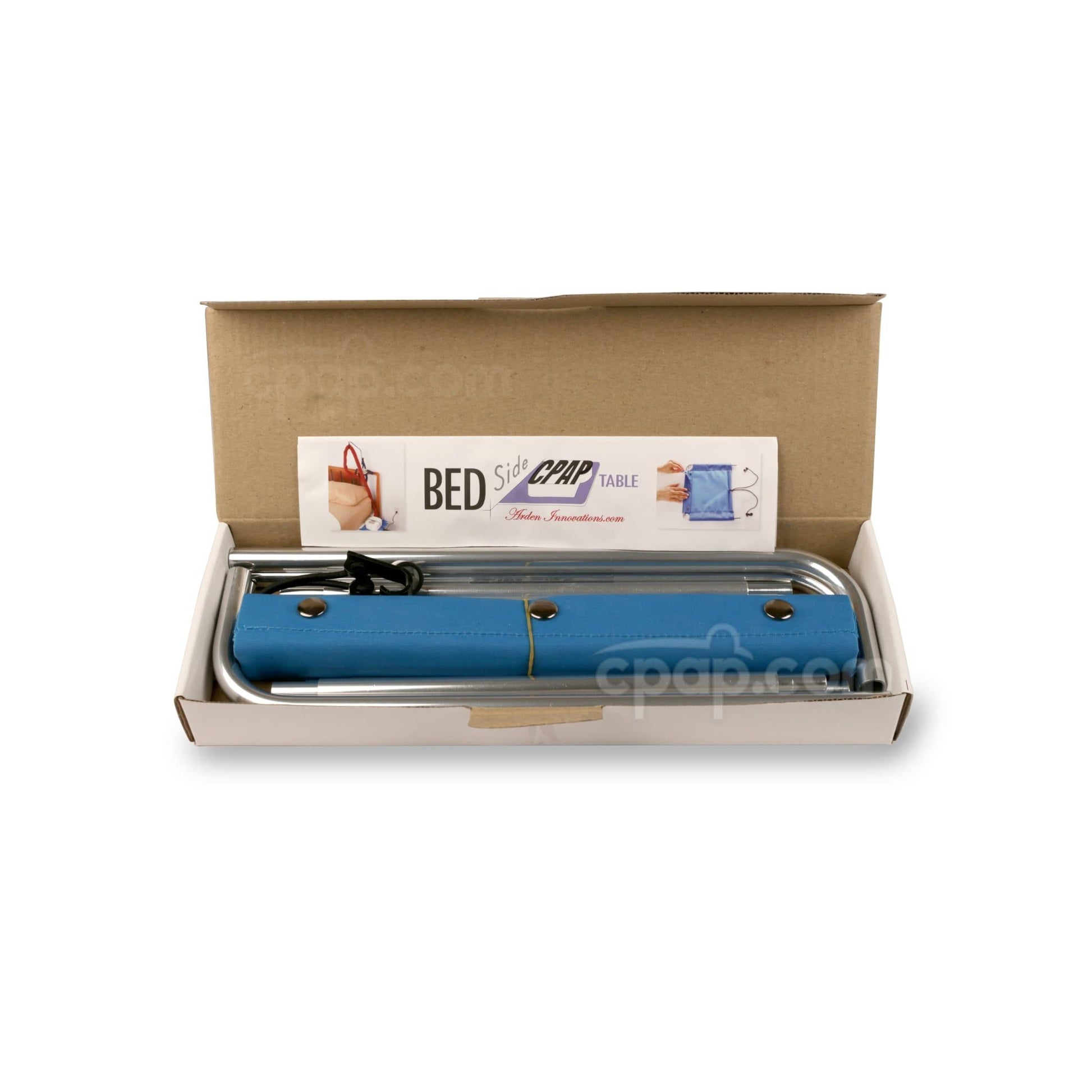 Bedside Table: Blue Upholstery Collapsible Travel Stand