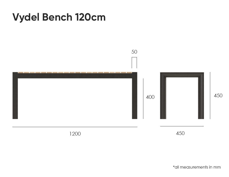 Bench with Slatted Teak Top: Charcoal Minimalist Bench Seat