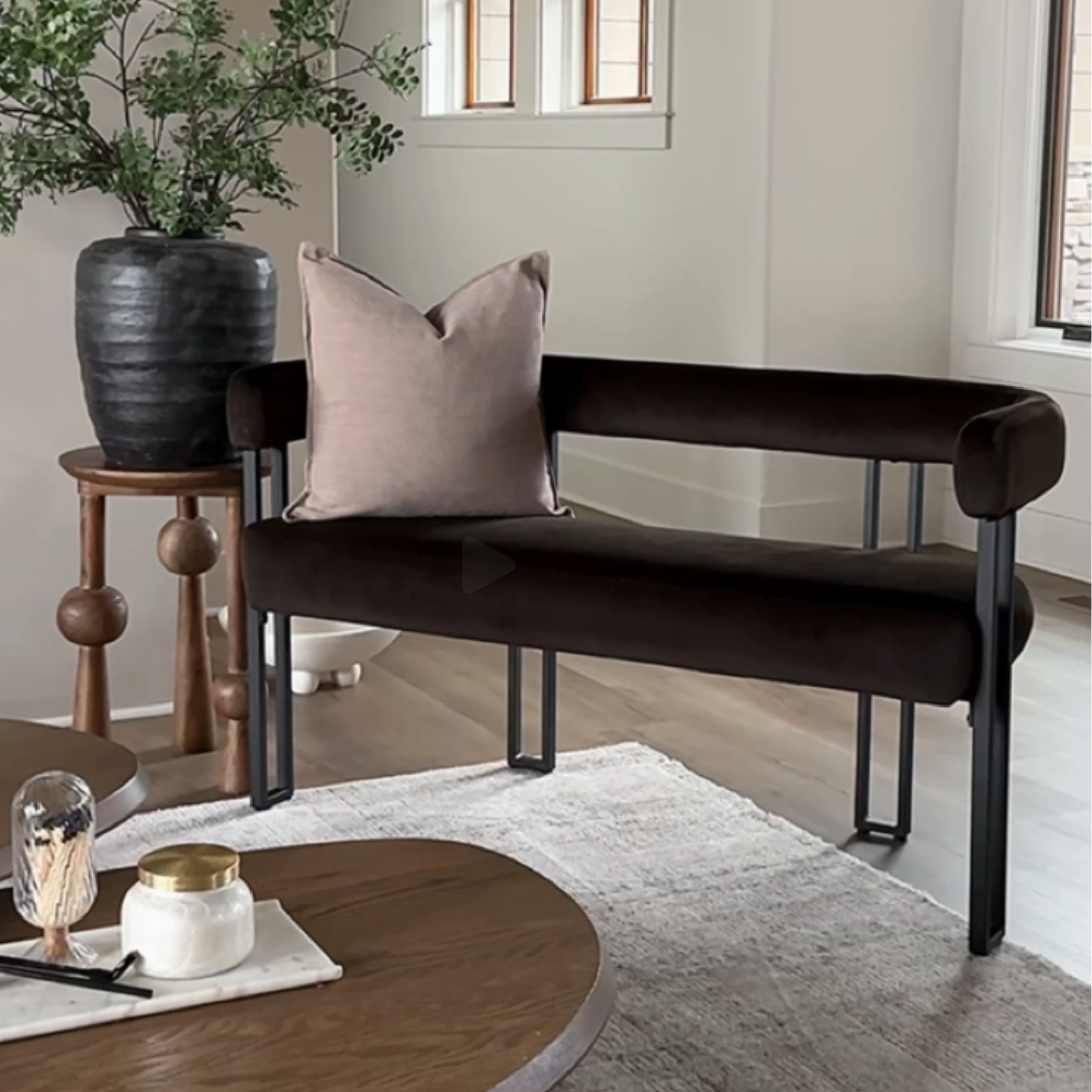 Bench with Wraparound Backrest and Modern Velvet Bench
