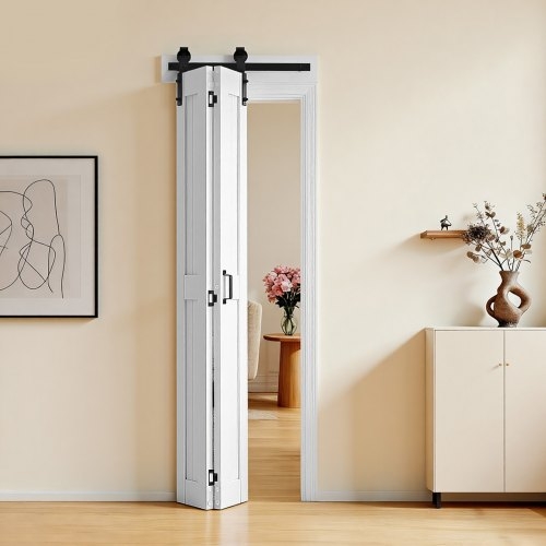 Bifold Barn Door White H-Frame Matte Black Hardware