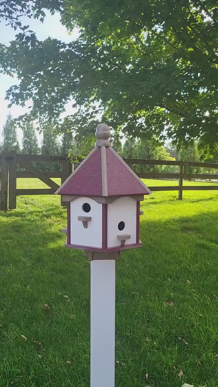 Birdhouse: Burgundy Roof Amish Burgundy Poly Birdhouse