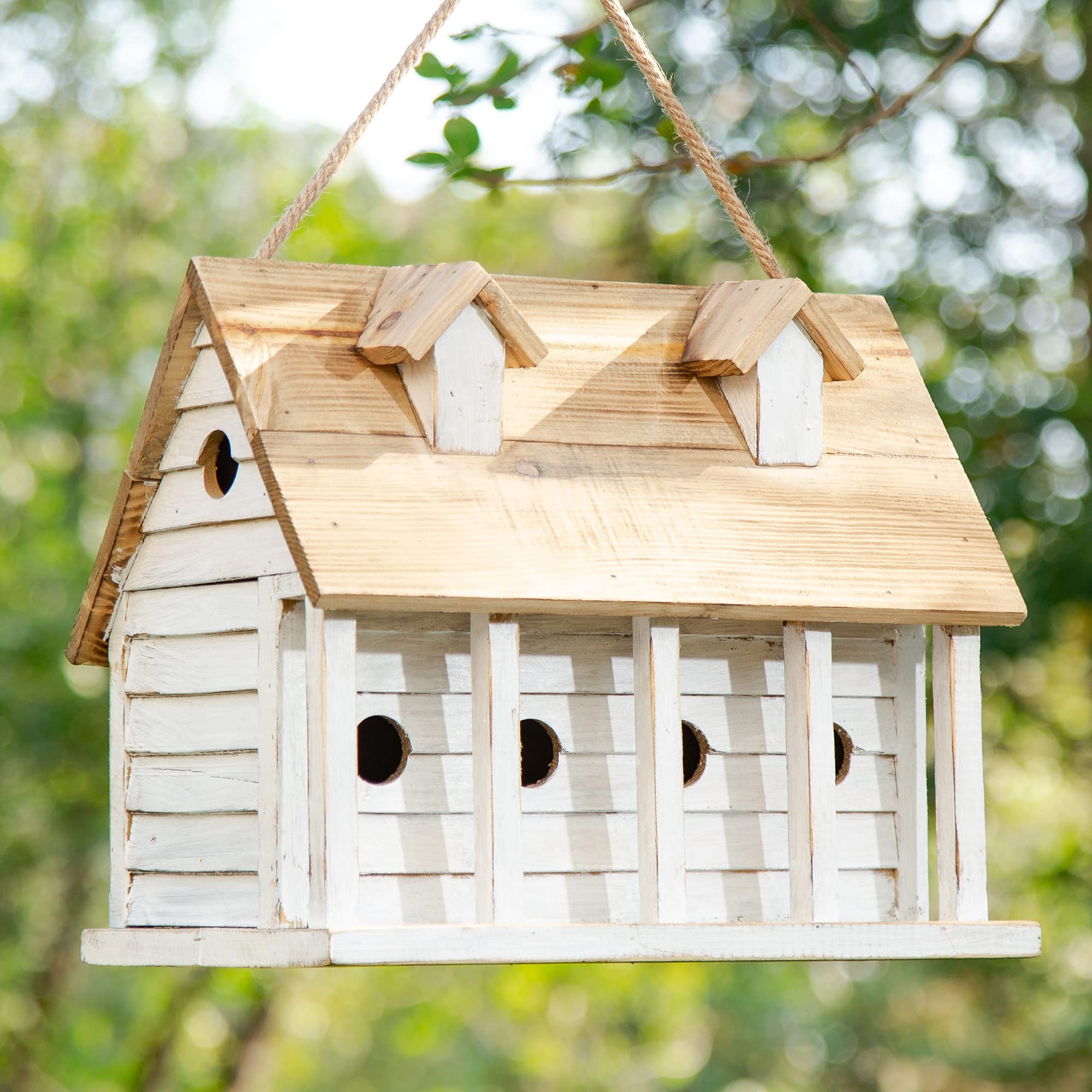 Birdhouse: Dormer Windows Whitewashed Rustic Cottage Bird House