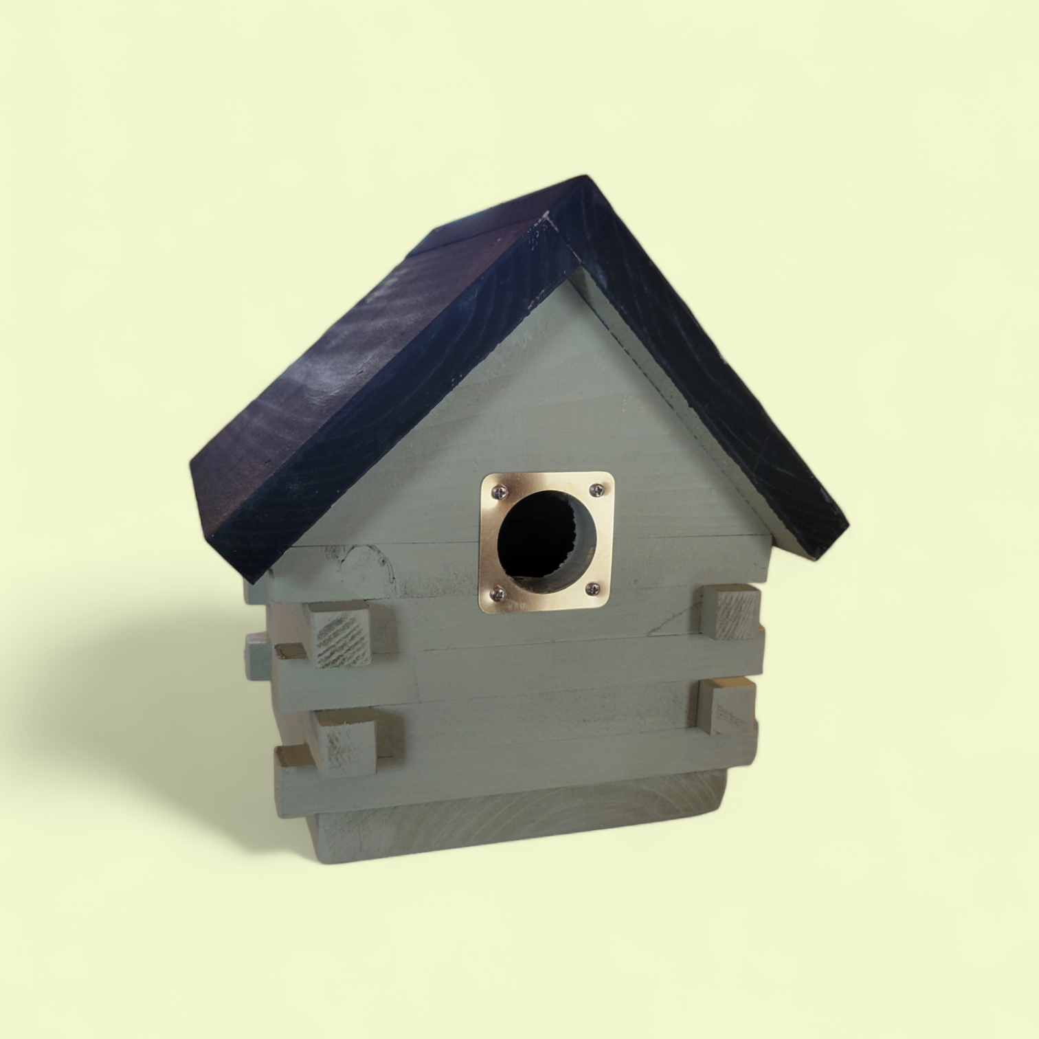 Birdhouse: Interlocking Logs Navy Rustic Cabin Birdhouse