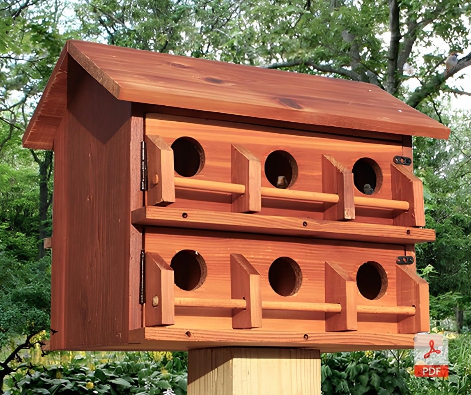 Birdhouse: Perch Rails Cedar-Toned Garden Bird Condo