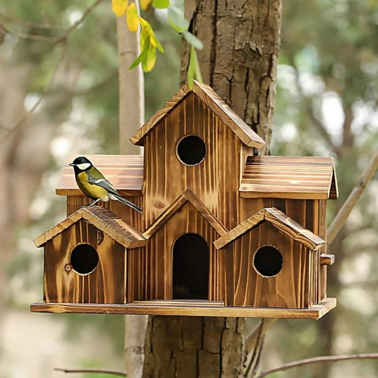 Birdhouse: Scorched Wood Finish Architectural Woodland Manor