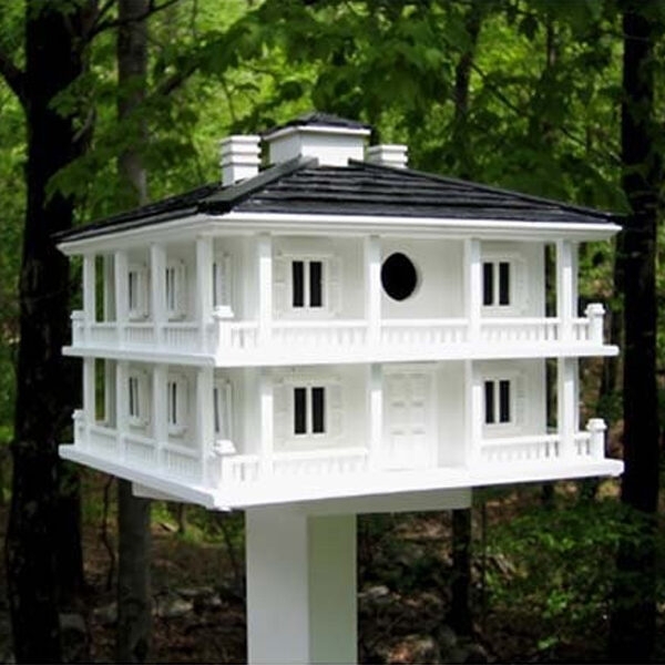 Birdhouse: Two-Story Porch White Colonial Birdhouse Mansion