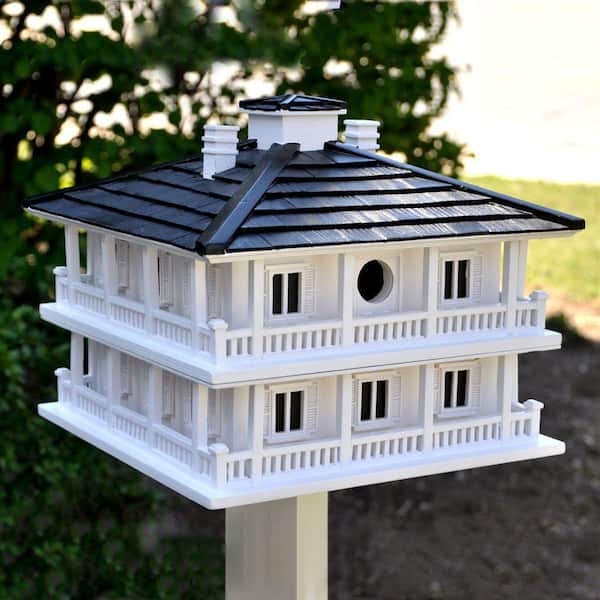 Birdhouse: Two-Story White Wraparound Balcony Birdhouse