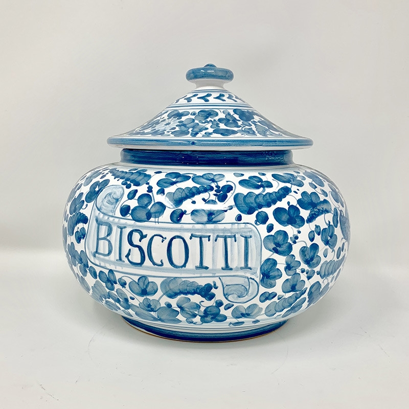 Biscotti Jar Blue Majolica Floral Artisanal Blue Jar