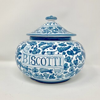 Biscotti Jar Blue Majolica Floral Artisanal Blue Jar