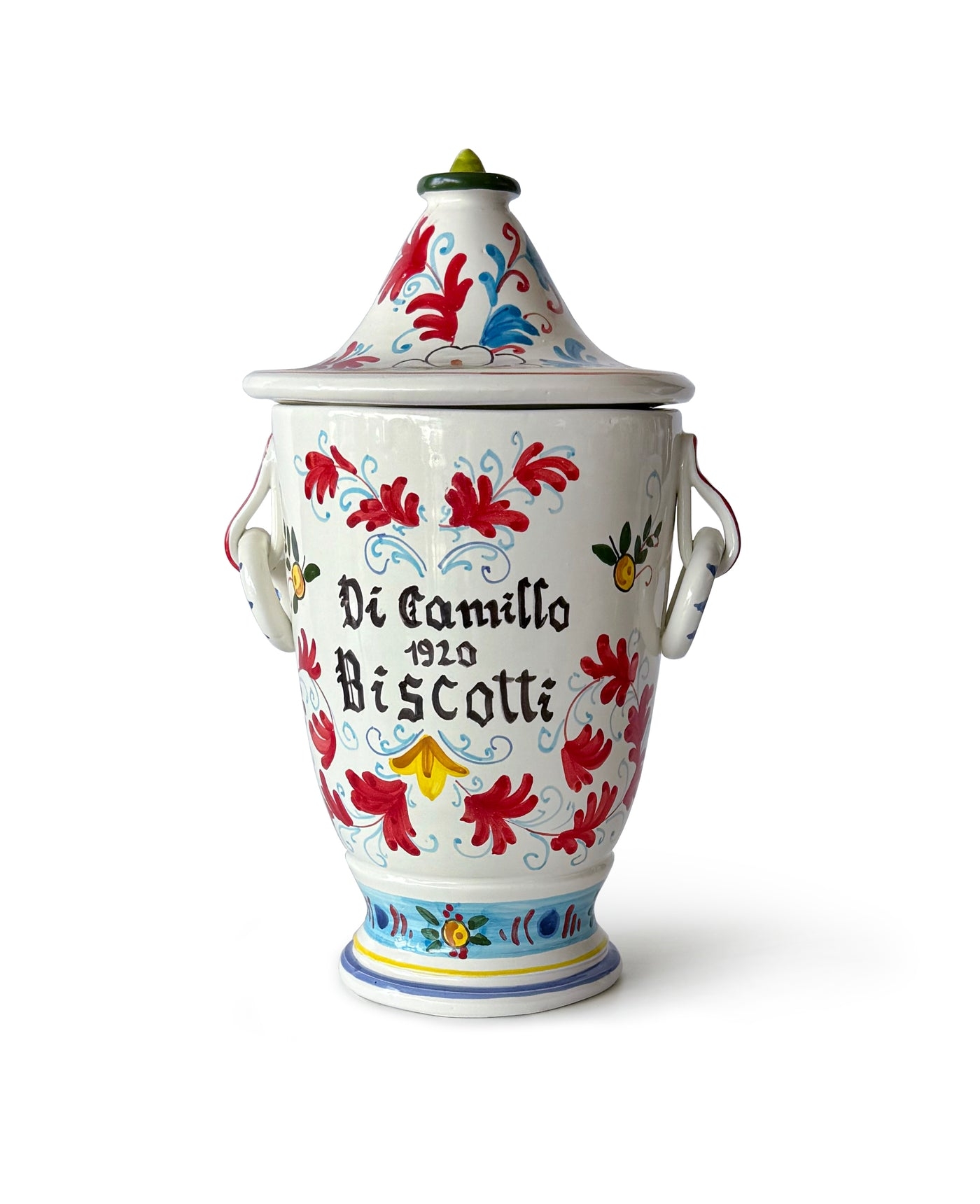 Biscotti Jar Conical Lid Crimson Floral Faenza Storage
