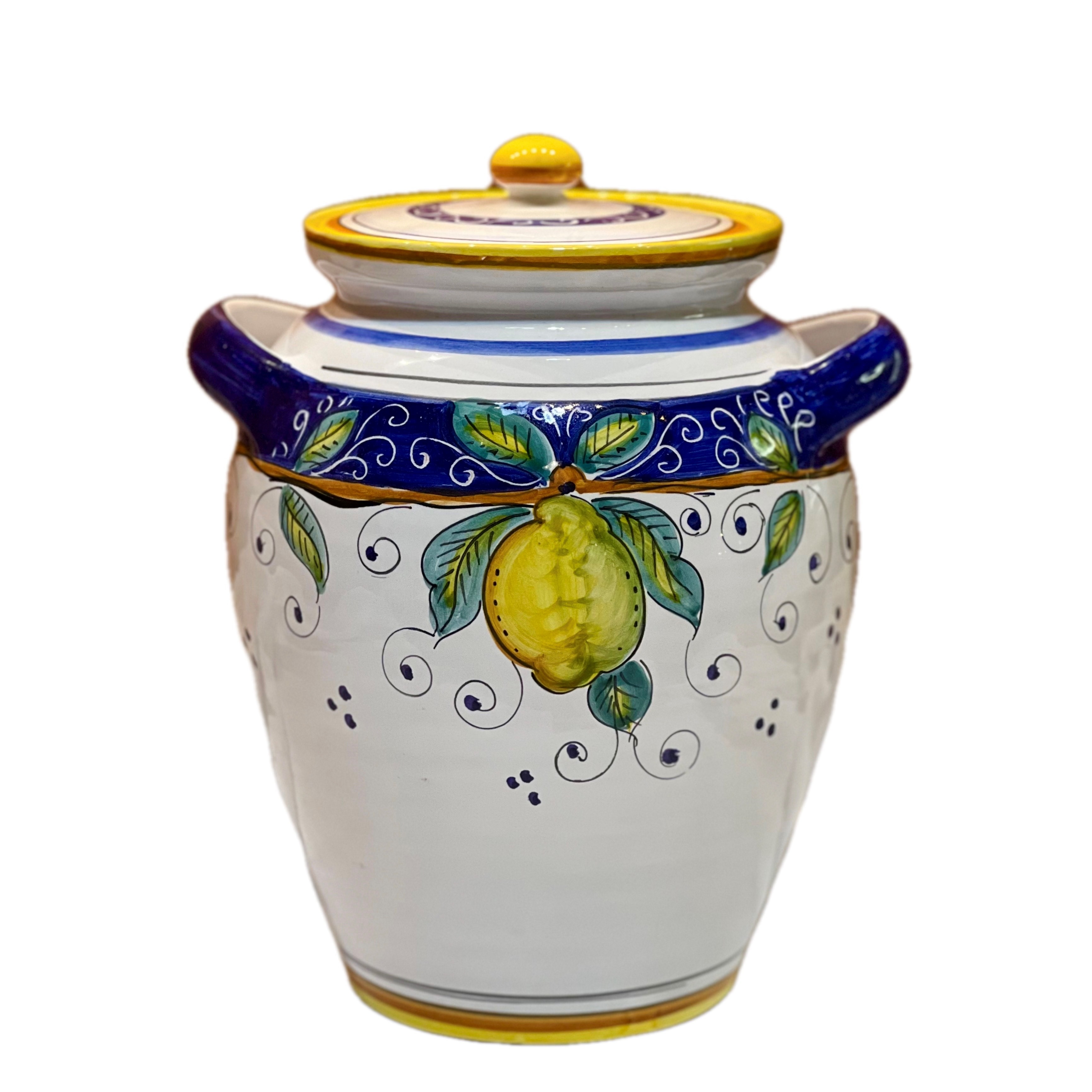 Biscotti Jar Lemons Blue Border Maiolica Style Storage