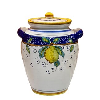 Biscotti Jar Lemons Blue Border Maiolica Style Storage