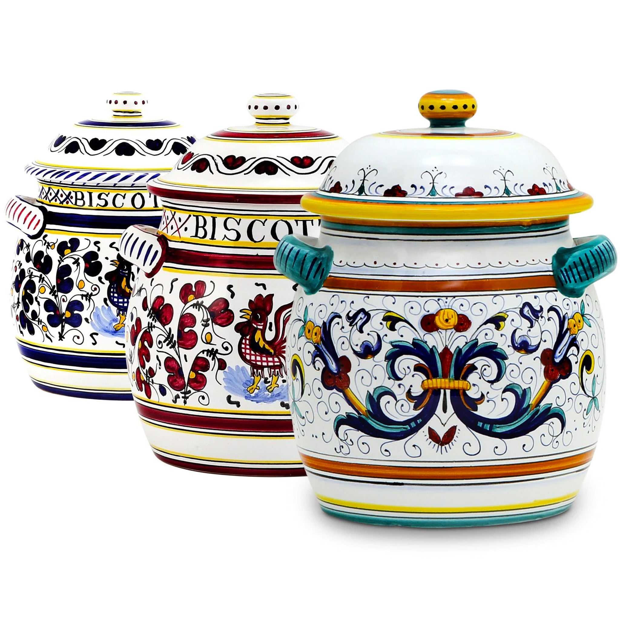 Biscotti Jar Rooster Motif Glossy Glaze Tuscan Jar
