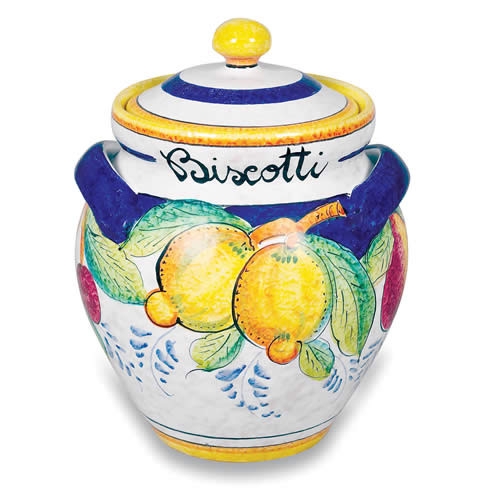 Biscotti Jar Script Text Lemon Motif Mediterranean Jar
