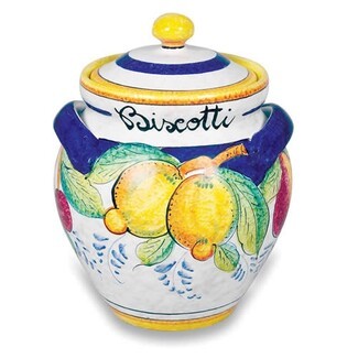 Biscotti Jar Script Text Lemon Motif Mediterranean Jar