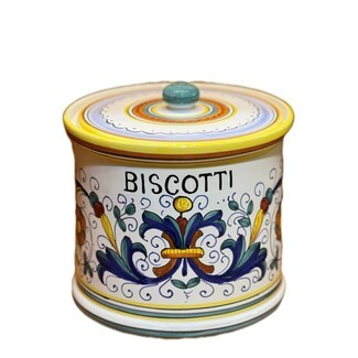 Biscotti Jar Scrolls Hand Painted Pottery Canister