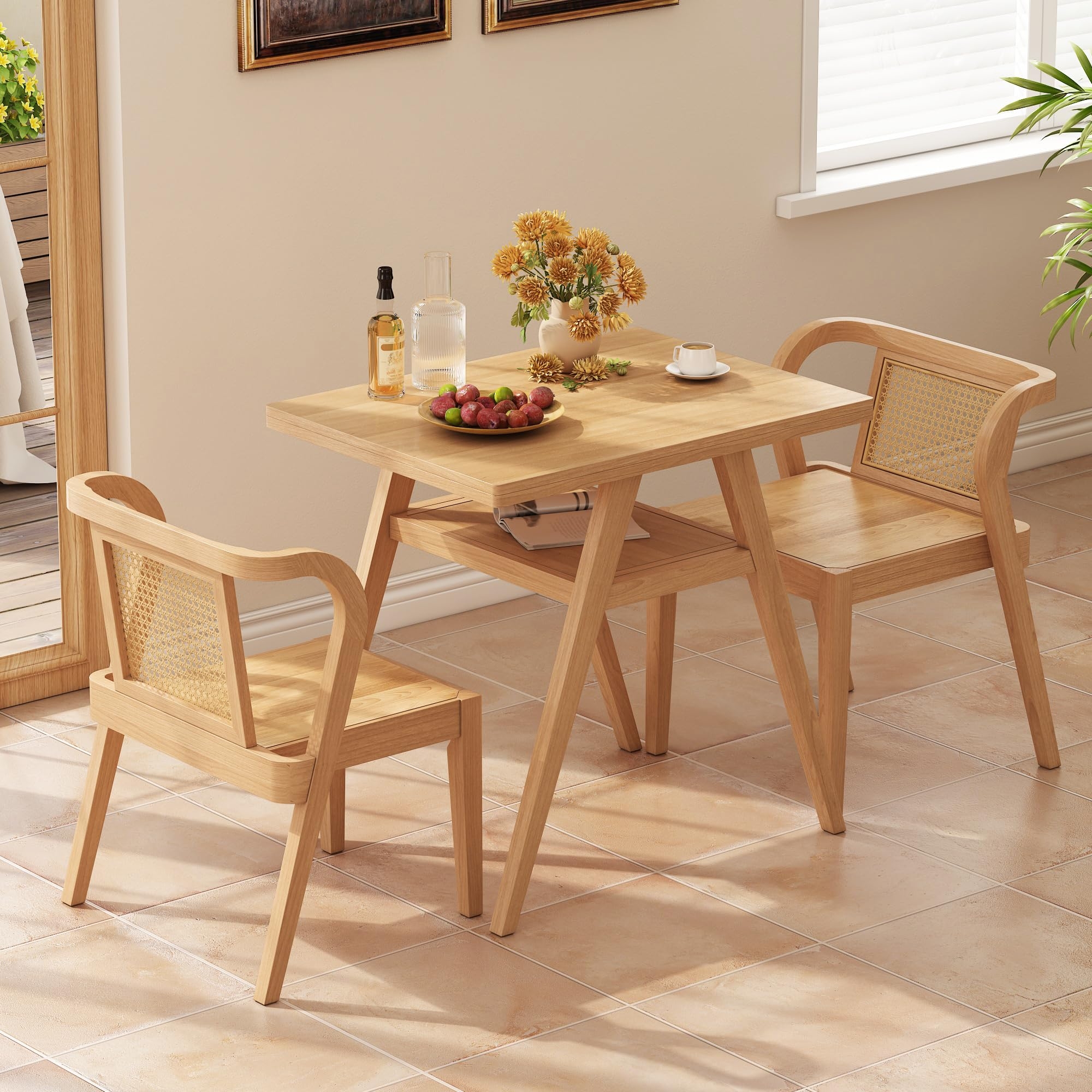 Bistro Set: Rattan Cane Back Chairs and Storage Shelf