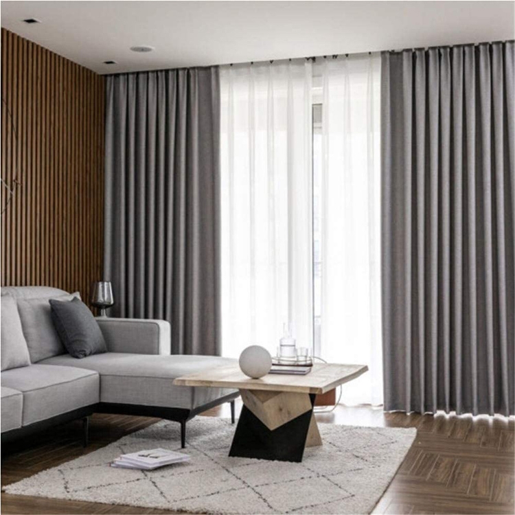 Blackout Curtains Charcoal Double Layered Vertical Wood Slats