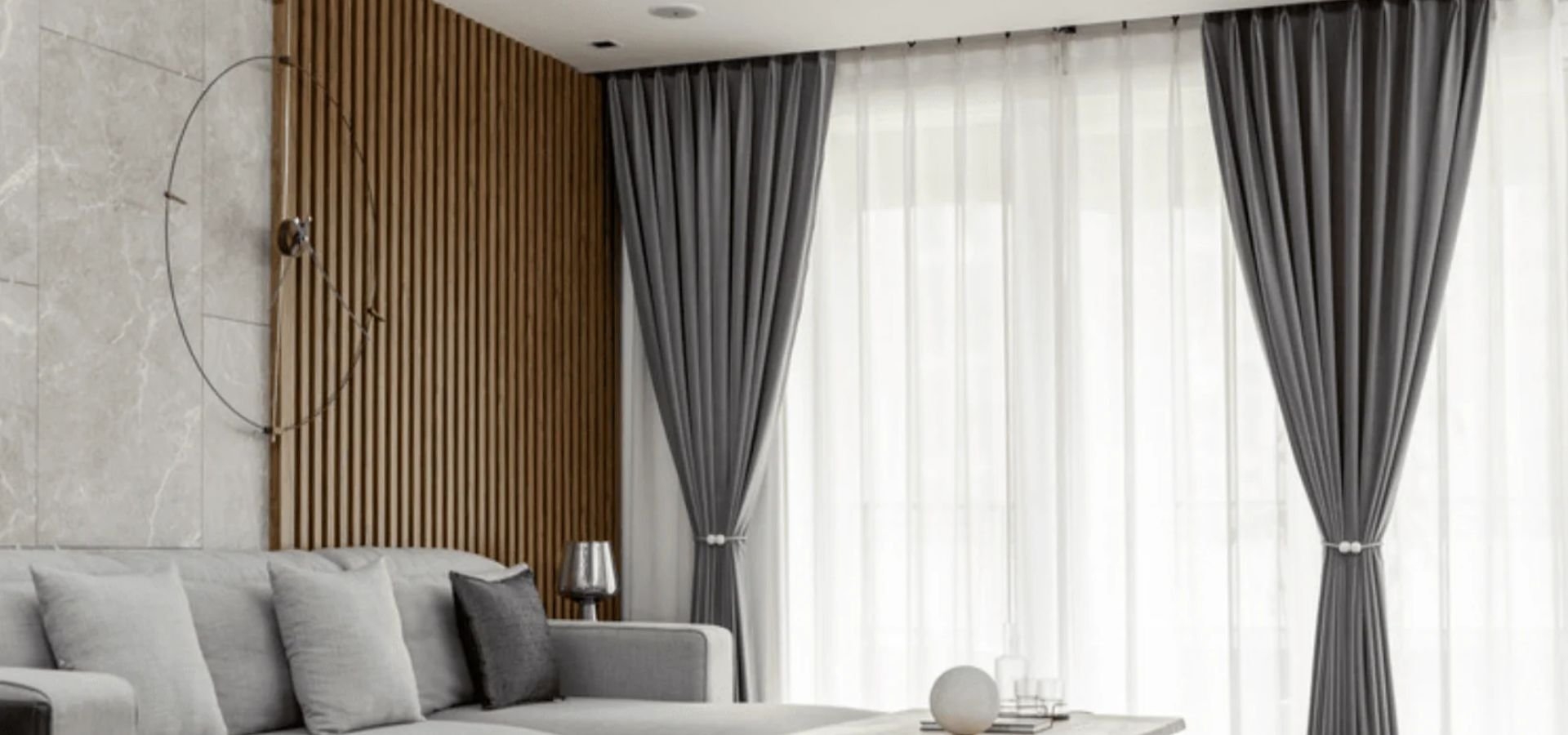 Blackout Curtains Gray Wave Fold Heading Pearl Tiebacks