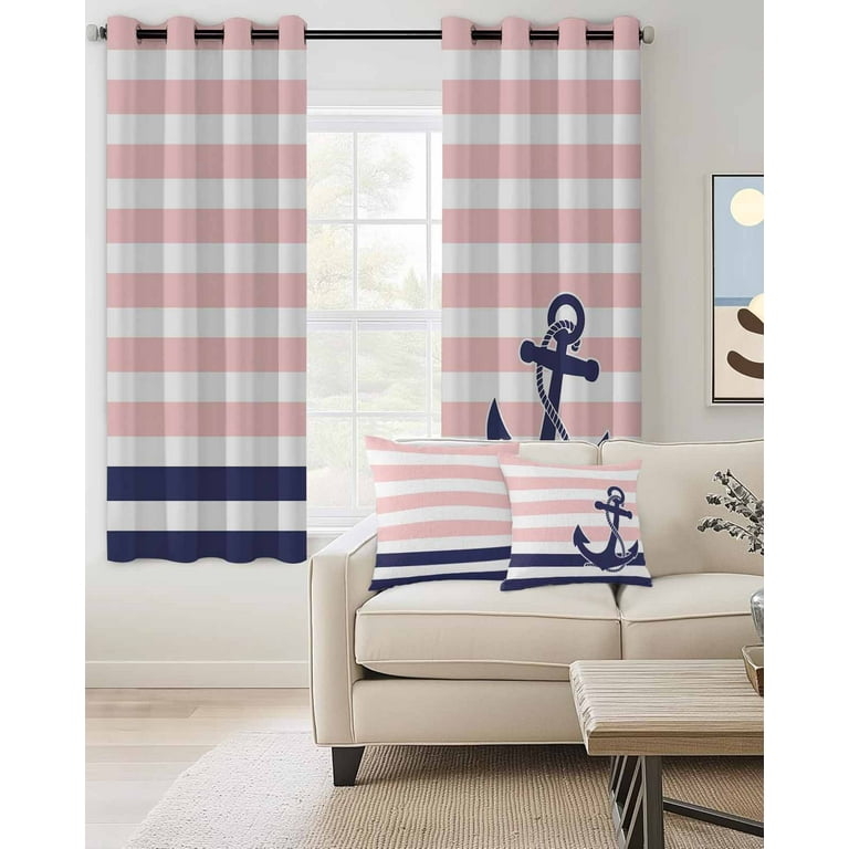 Blackout Curtains: Pink Navy Anchor Nautical Window Decor