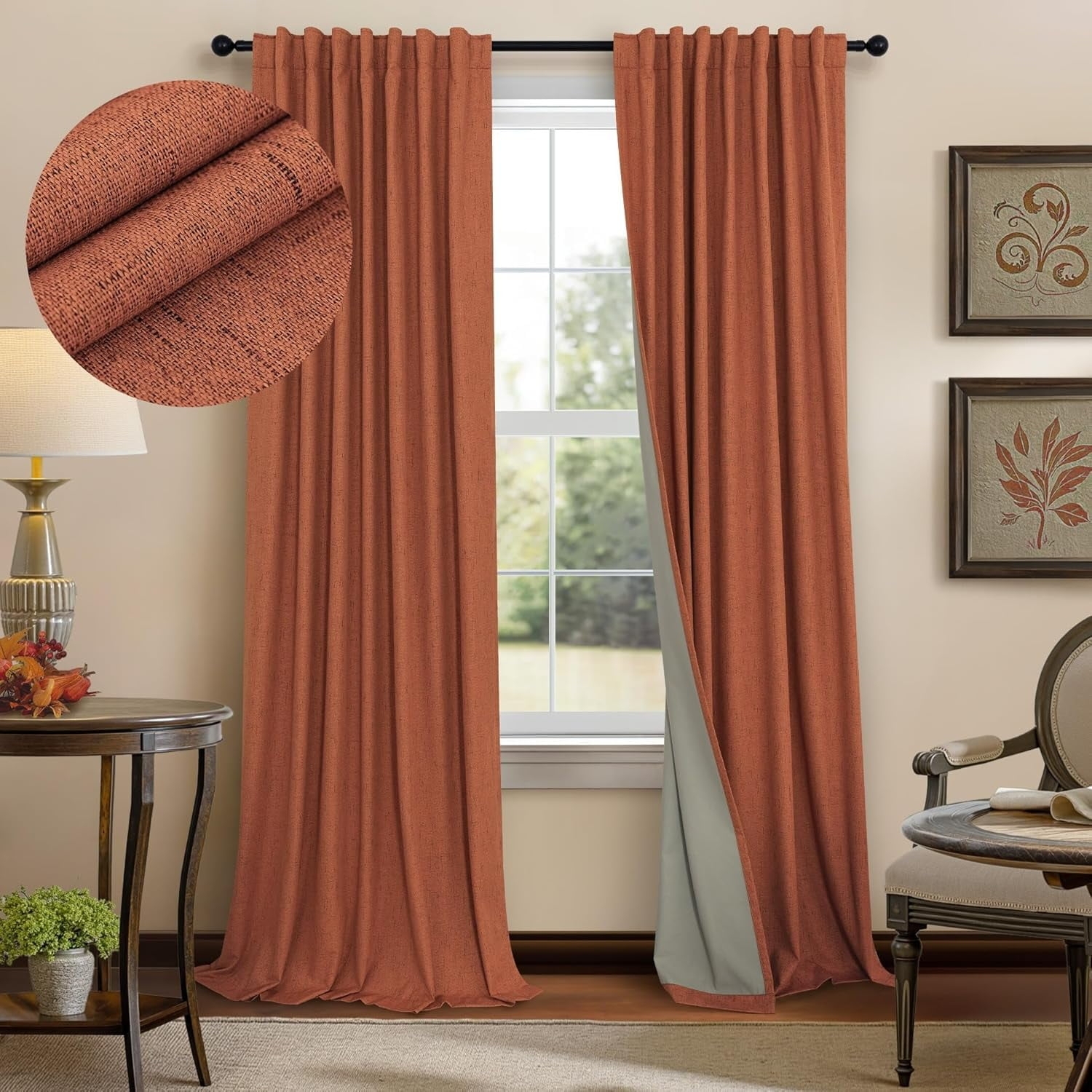 Blackout Curtains Terracotta Linen Textured Drapes