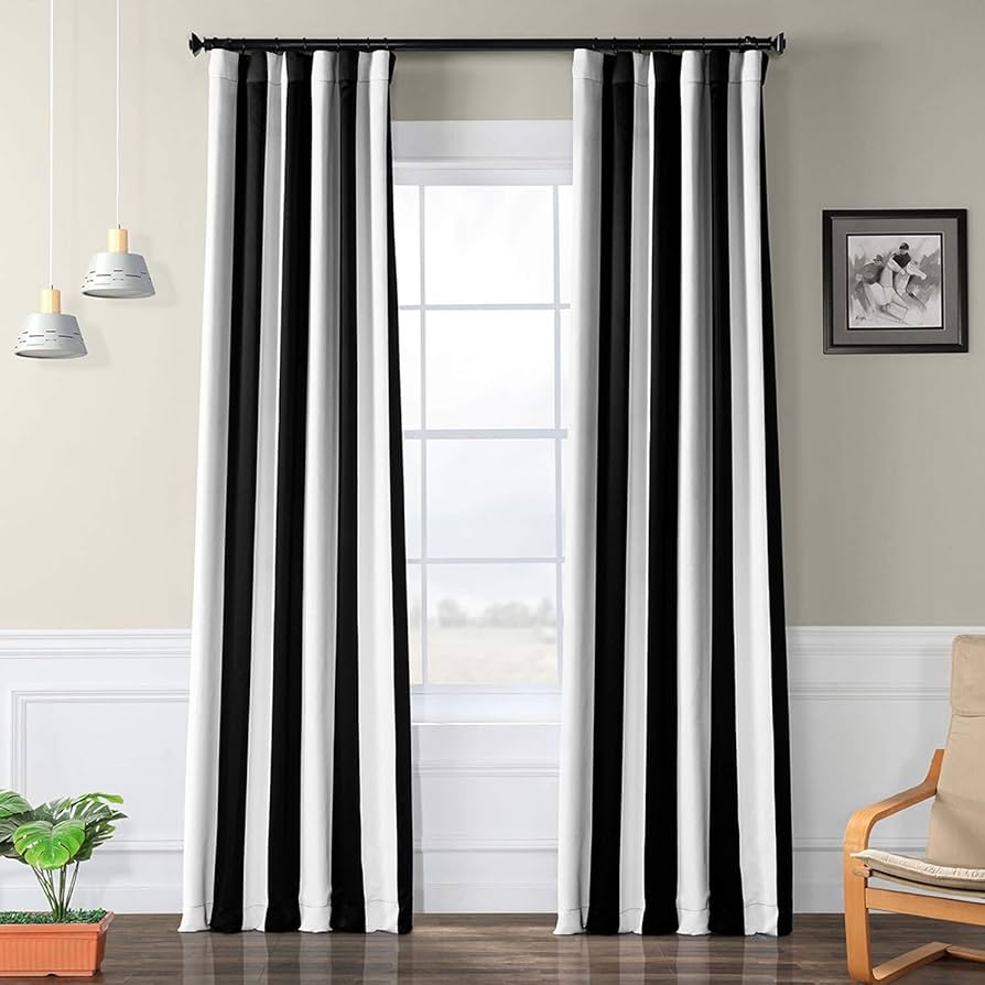 Blackout Curtains: Vertical Awning Stripe Black and White