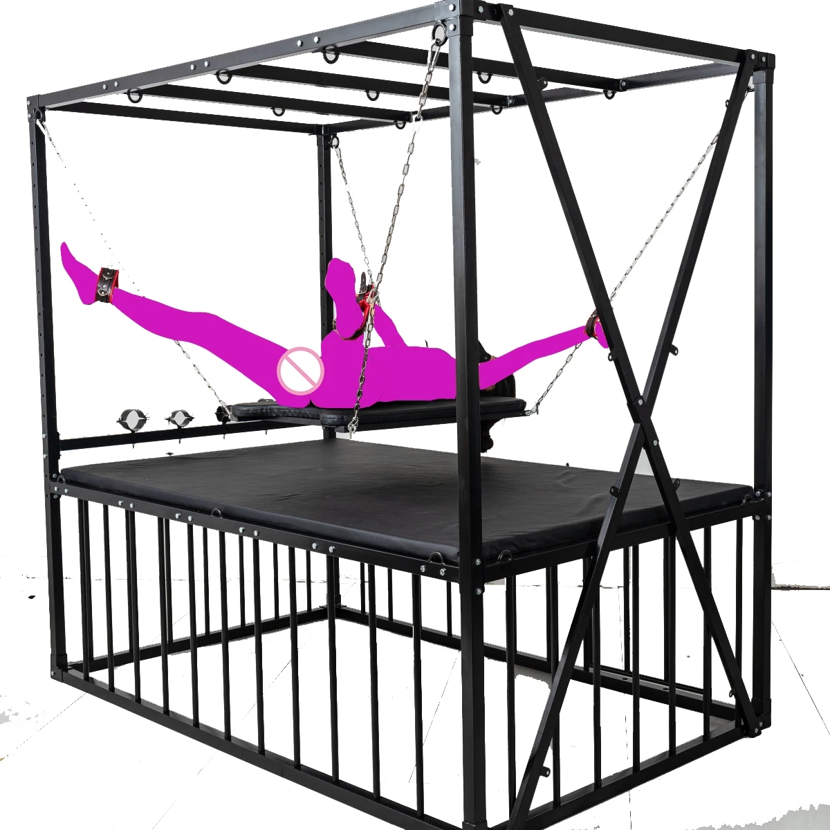 Bondage Bed: Multi-Level Restraint Furniture with Cage