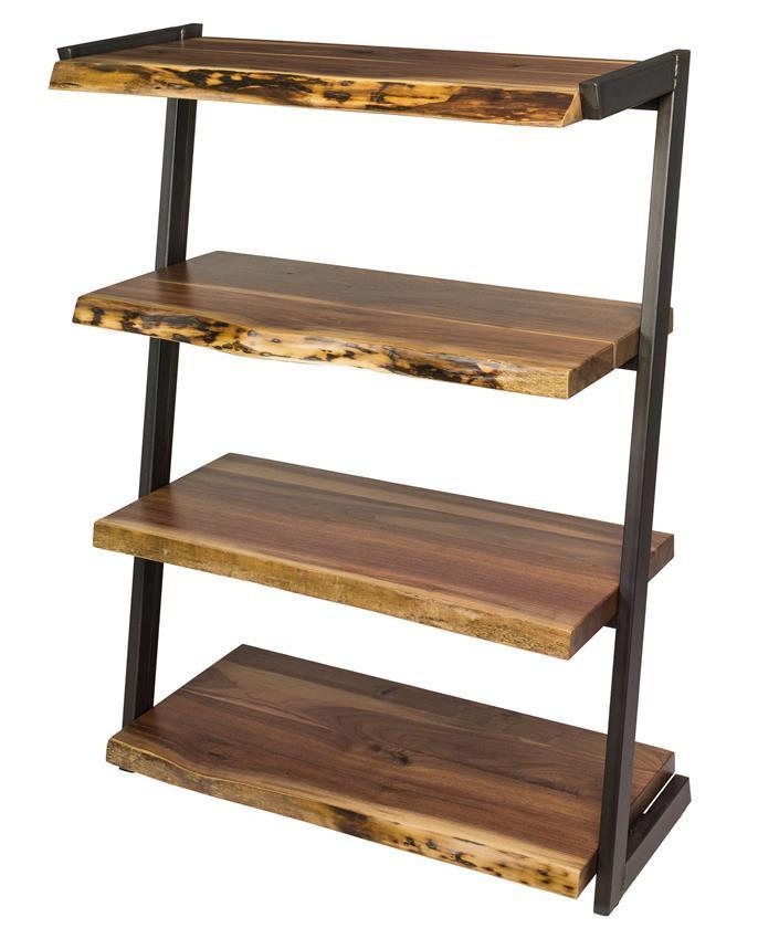 Bookcase Angled Frame Open Back Walnut Modern Design